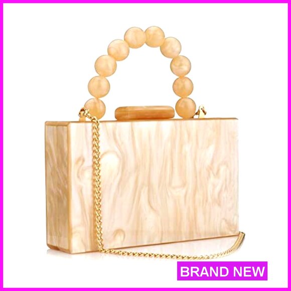 Acrylic Evening Clutch with Pearl Chain Crossbody Bag Elegant Formal Wedding